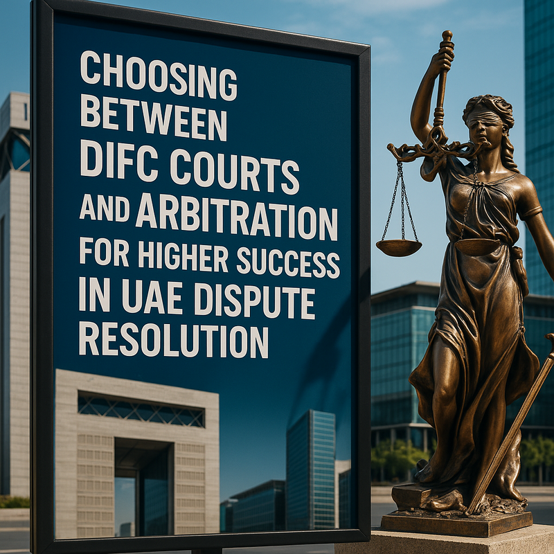 Flowchart comparing DIFC Courts litigation and UAE arbitration processes