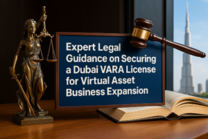 Illustrated overview of Dubai VARA license application process with compliance highlights.