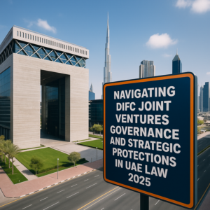 Diagram displaying DIFC joint venture governance, deadlock solutions, and funding protections