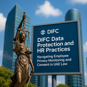 Professional consultant presenting HR data protection compliance steps on a digital screen.