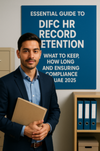 Modern Dubai office team discussing HR record retention compliance