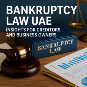 Illustration of business stakeholders navigating UAE bankruptcy procedures with legal documents