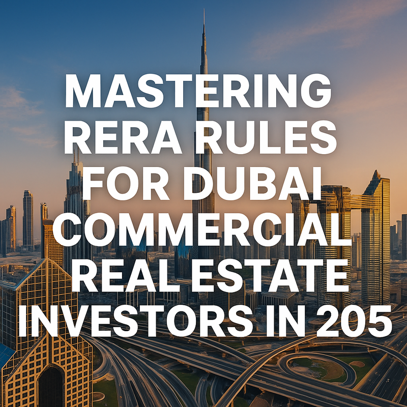 Modern Dubai skyline with prominent commercial properties and digital compliance visuals