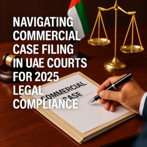 Diagram showing step-by-step process of filing a commercial case in UAE courts.