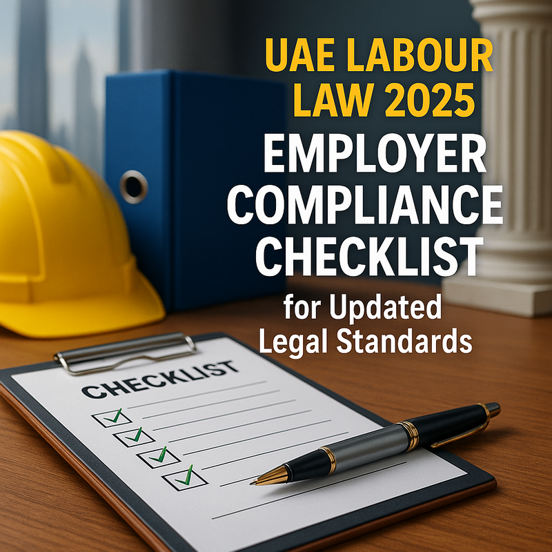 Employer reviewing updated UAE Labour Law compliance checklist in a modern office.