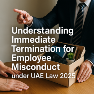 UAE legal icons with business team reviewing employment termination policies