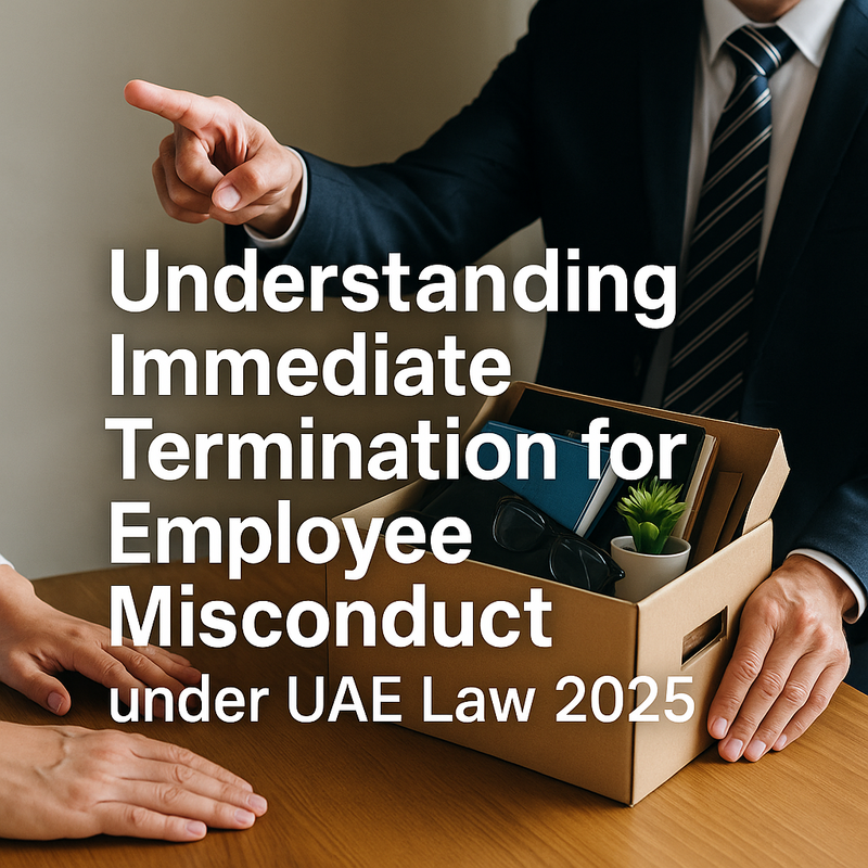 UAE legal icons with business team reviewing employment termination policies