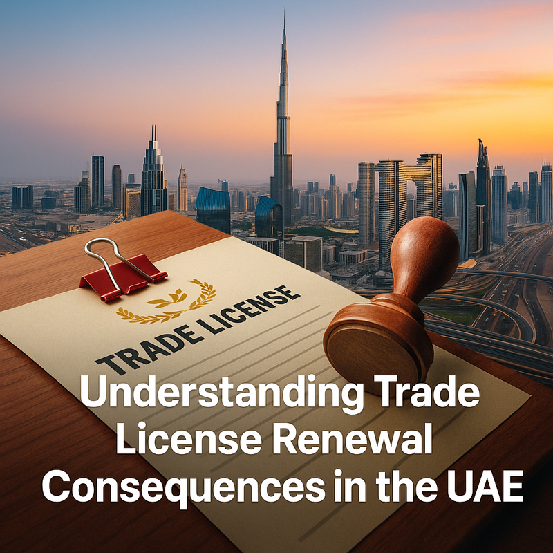 UAE business license document with compliance checklist and penalty chart