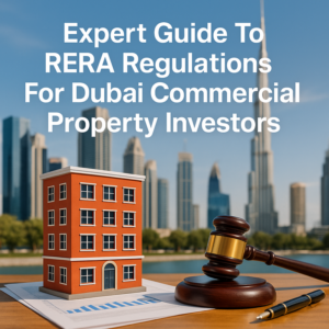 Business meeting between property investors and legal advisors reviewing Dubai RERA documents