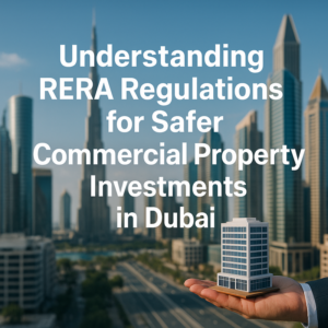 RERA compliance overview for Dubai commercial real estate investors, digital registration and escrow process visualized.