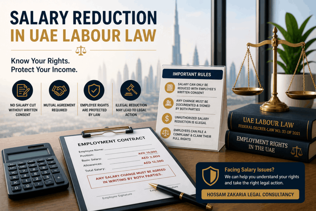 Salary reduction UAE labour law employee contract dispute