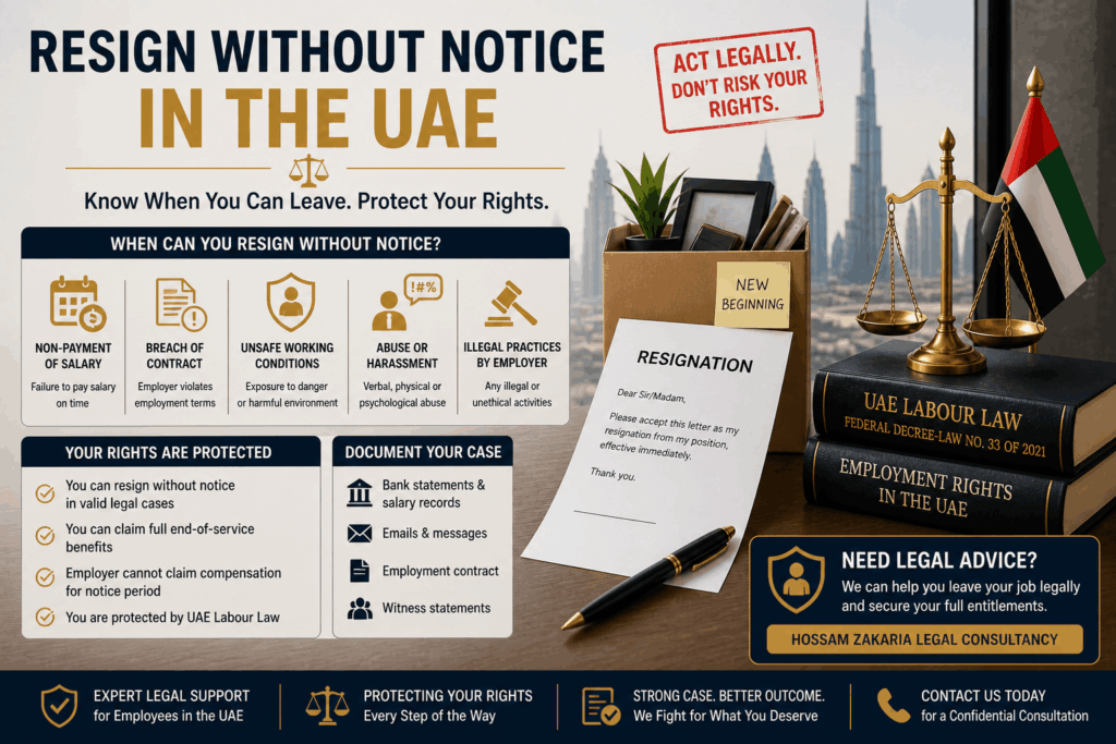 Resign without notice UAE employee leaving job dispute